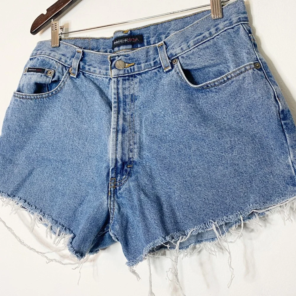 Vintage Perry Ellis Upcycled Denim Cut Off Shorts Size 34 - Picture 2 of 5